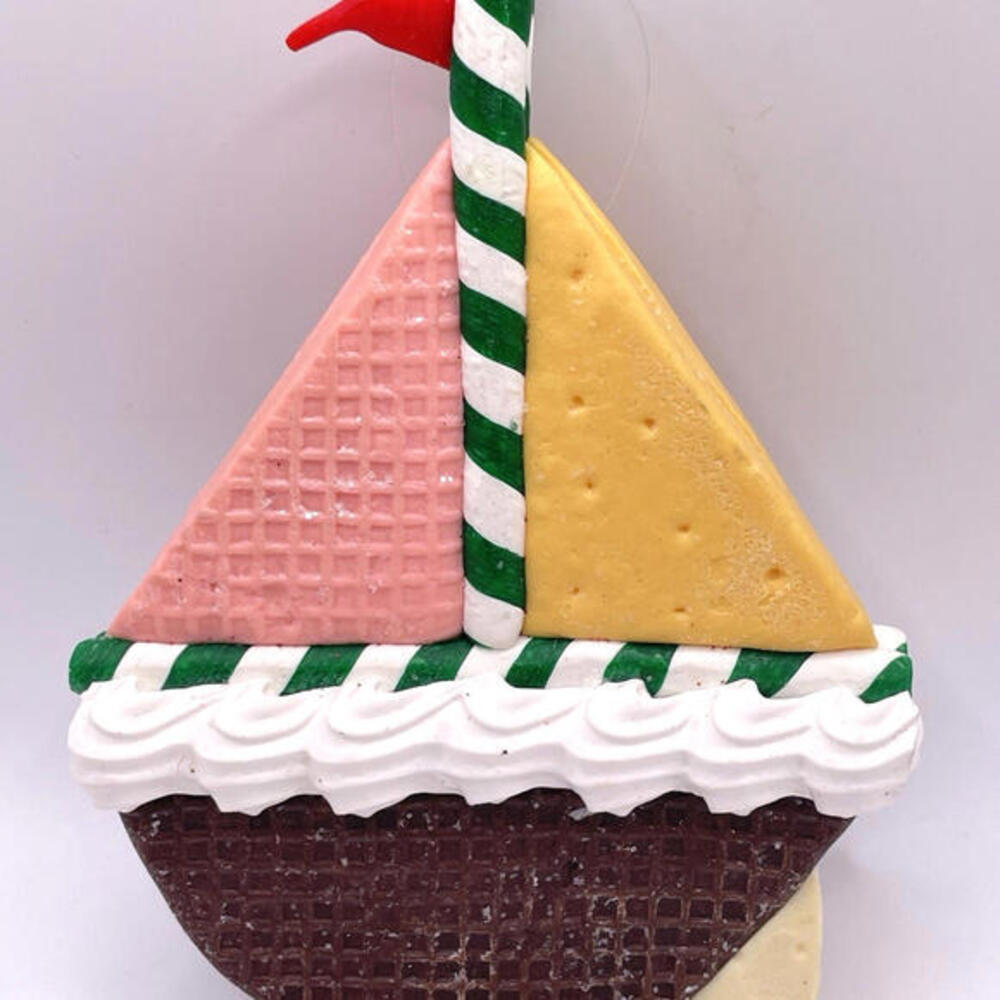 Wafer Cookie Sailboat Polymer Clay‎ Christmas Ornament 5"